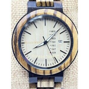 WoodWelt Watch Mens Nova Wood Watch New in box calendar date new battery works